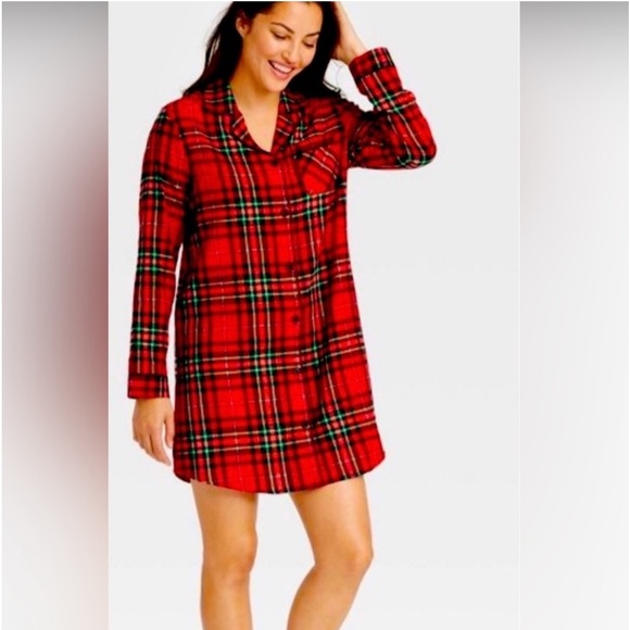 Wondershop At Target Women's Long Sleeve Plaid Button Sleepwear Gown Red Size S - Picture 1 of 9